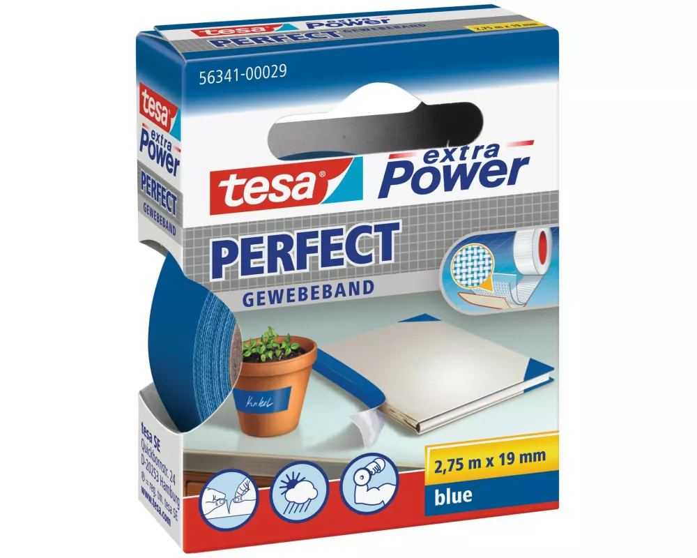 tesa Klebeband extra Power Perfect 19 mm x 2.75 m, Blau