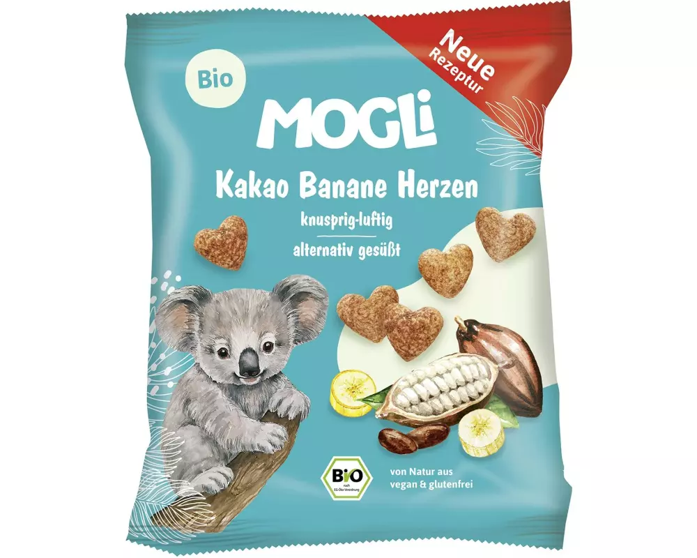 Mogli Knabberspass Kakao Banane Herzen Vegan glutenfrei 30 g