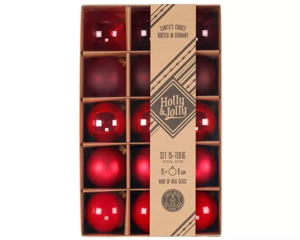 Holly & Jolly Weihnachtskugel Merry Red 15 Stück, 8 cm