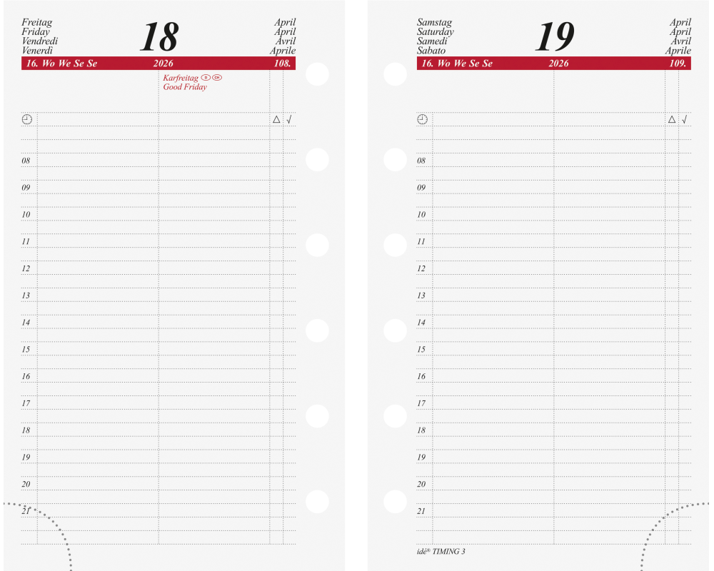 RIDOIDE Timing 3 Tageskalender 2026 7067900006.26 1T/1S ML 7.6x12.7cm