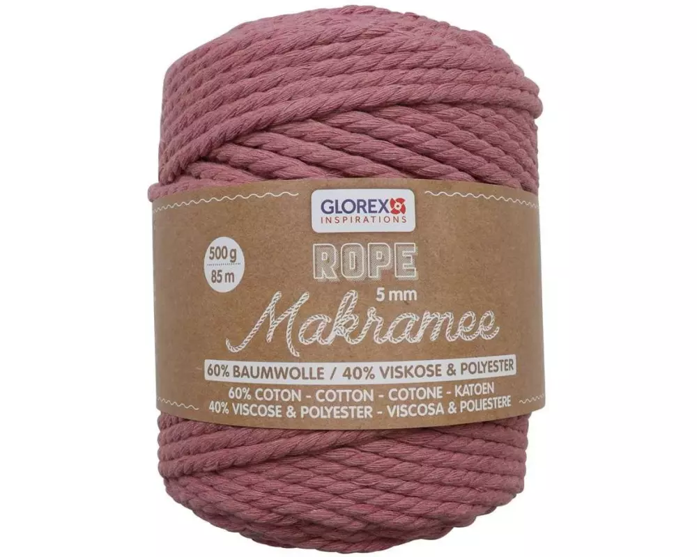 Glorex Wolle Makramee Rope gedreht 5 mm, 500 g, Rot