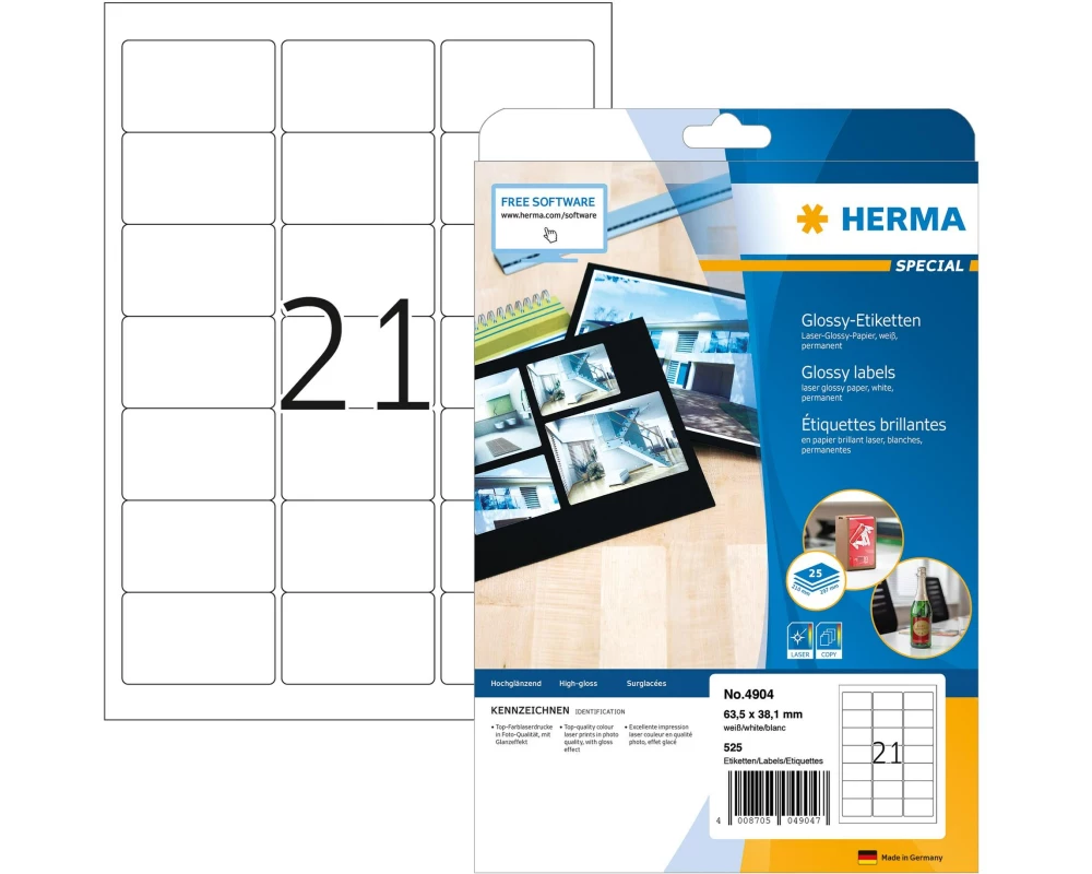 HERMA Etiketten A4, 63.5 x 38.1 mm, weiss, permanent, Hochglanz