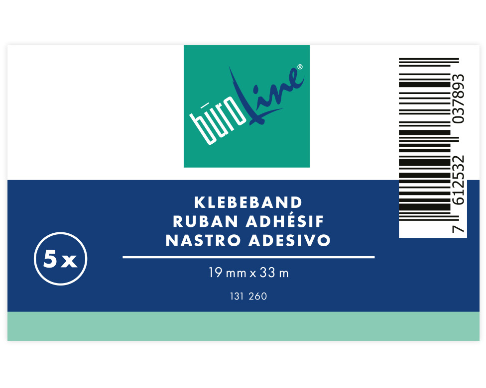 BÜROLINE Klebeband 19mmx33m 131260 transparent, reissfest 5 Stück