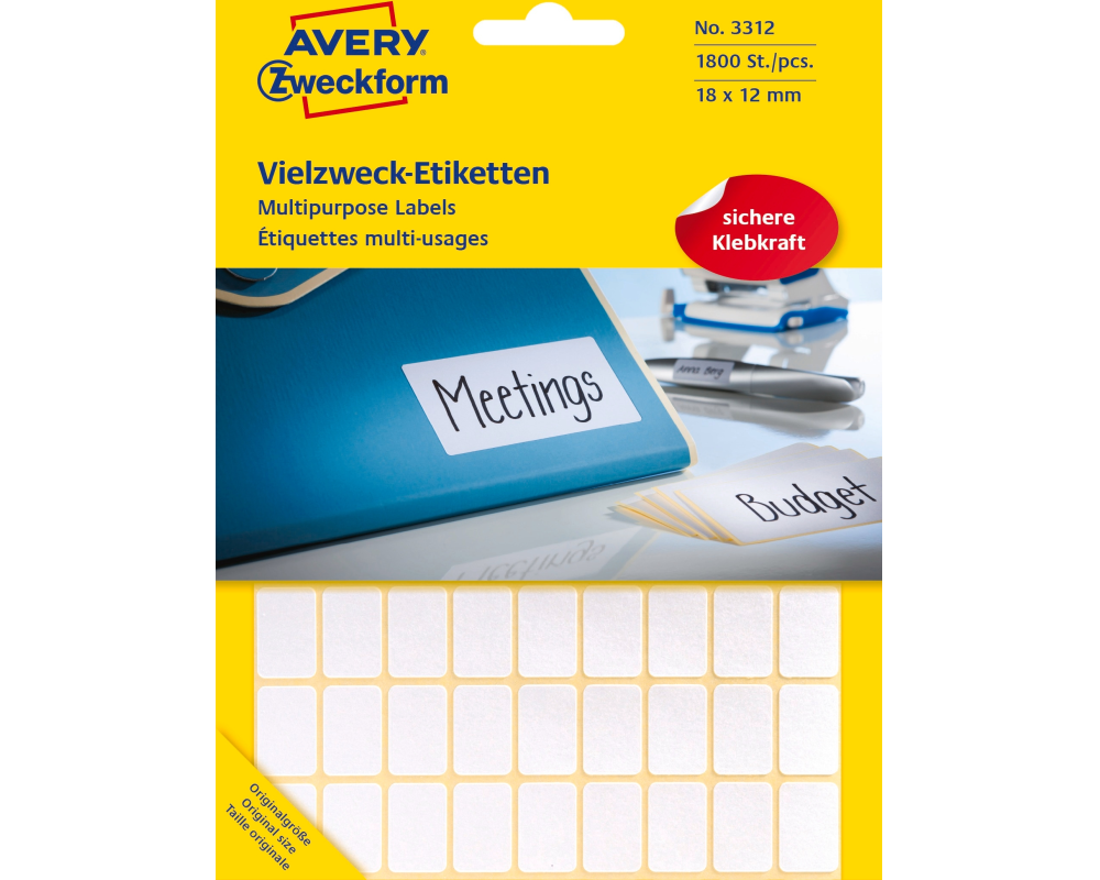 AVERY ZWECKFORM Universaletiketten 18x12mm 3312 weiss 1800 Stk./25 Bl.