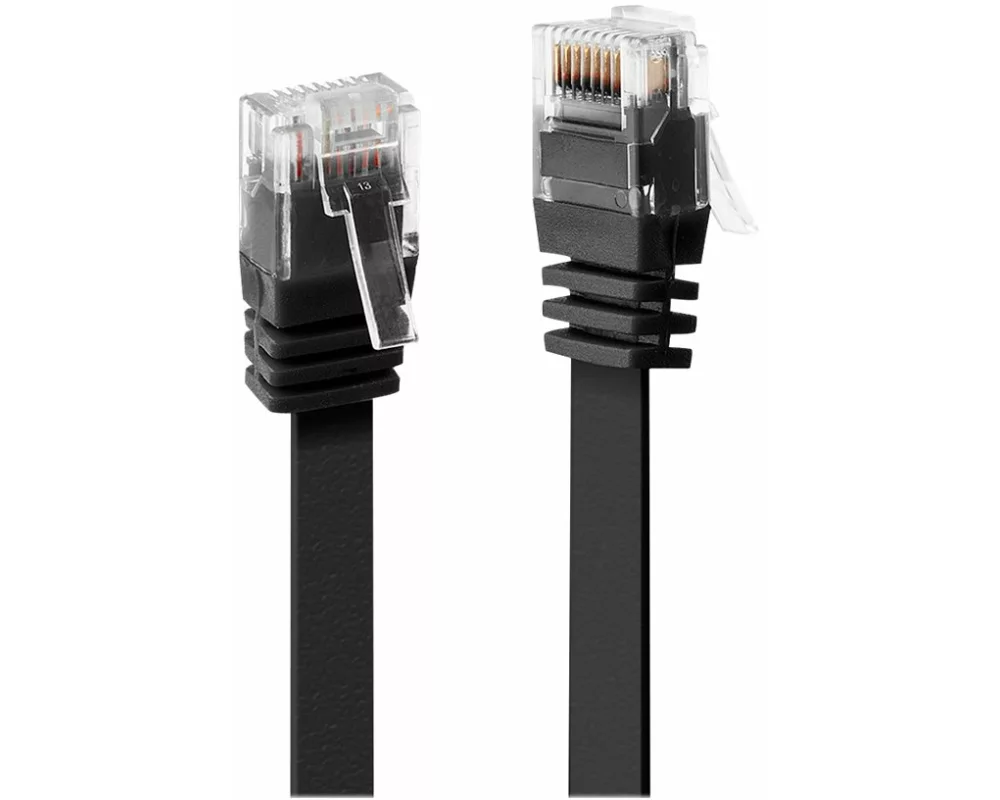 LINDY Patch Cable, Cat6, UTP, RJ45-RJ45, 10m, black, flat ribbon