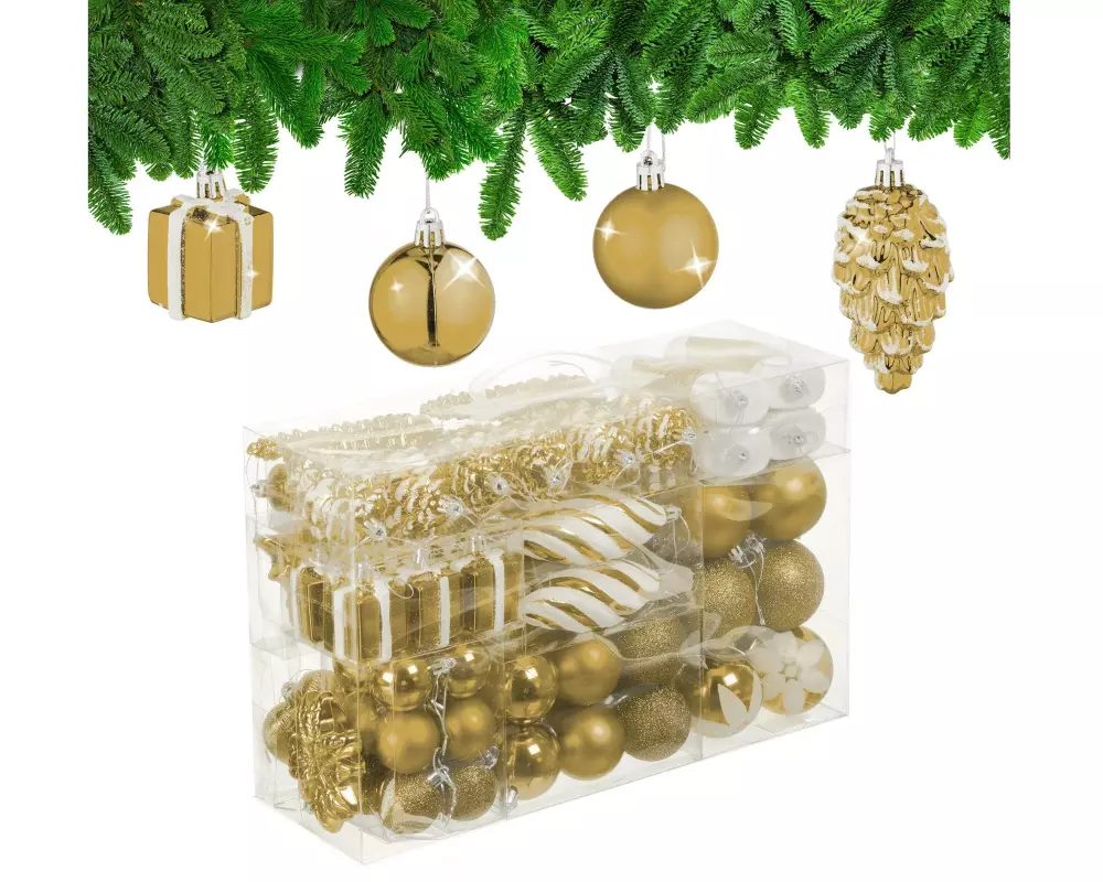 relaxdays Weihnachtskugeln im 72er-Set Gold-Weiss Gold/Weiss
