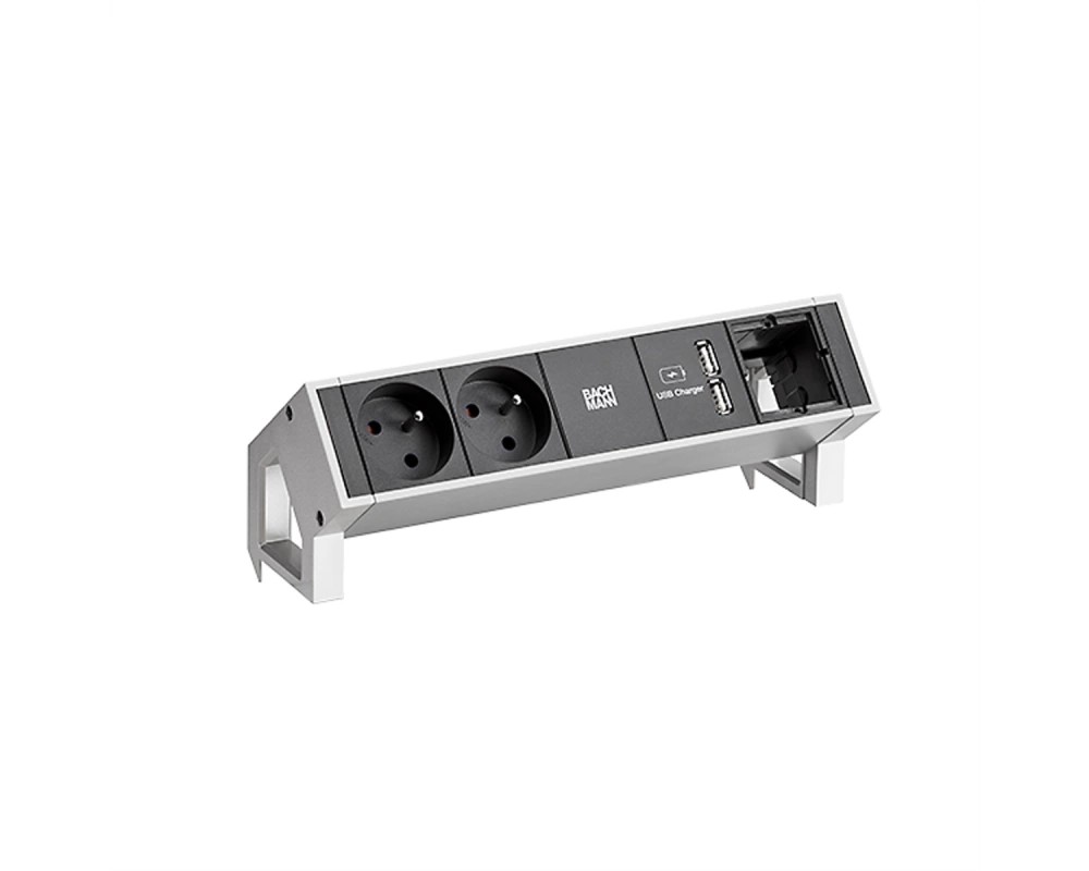 BACHMANN DESK2 2xUTE 35° 1xUSB Charger 1xCM Strom 0,2m GST18 Inox