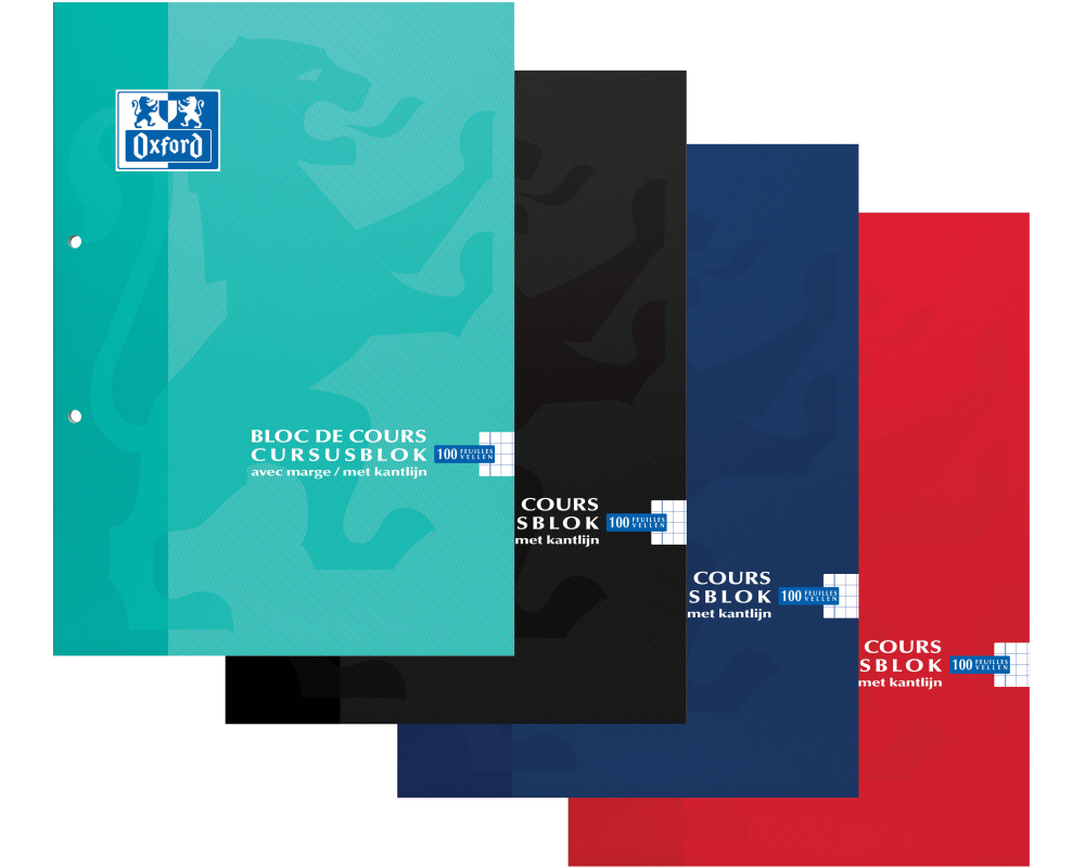 OXFORD Notizblock A4 400075509 kariert 5mm, ass. 100 Blatt