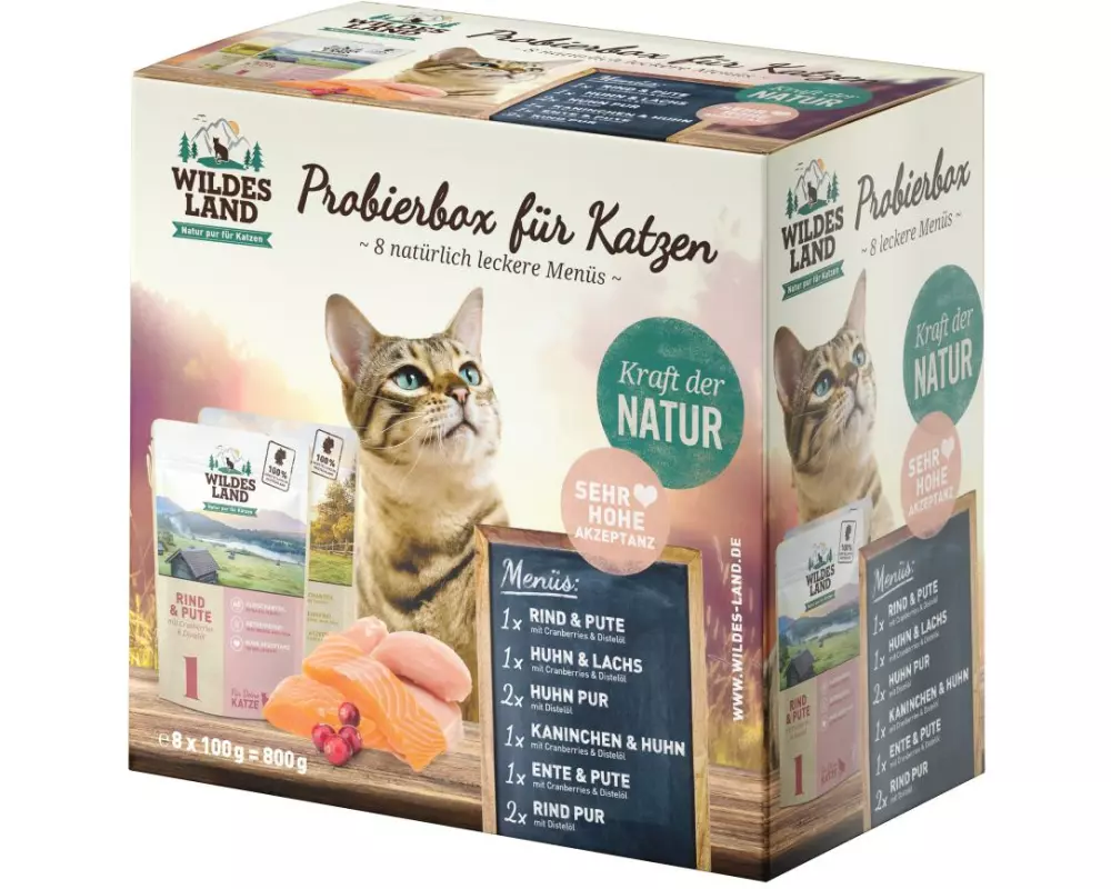 Wildes Land Nassfutter Adult Pouch Probierbox 8 x 100 g