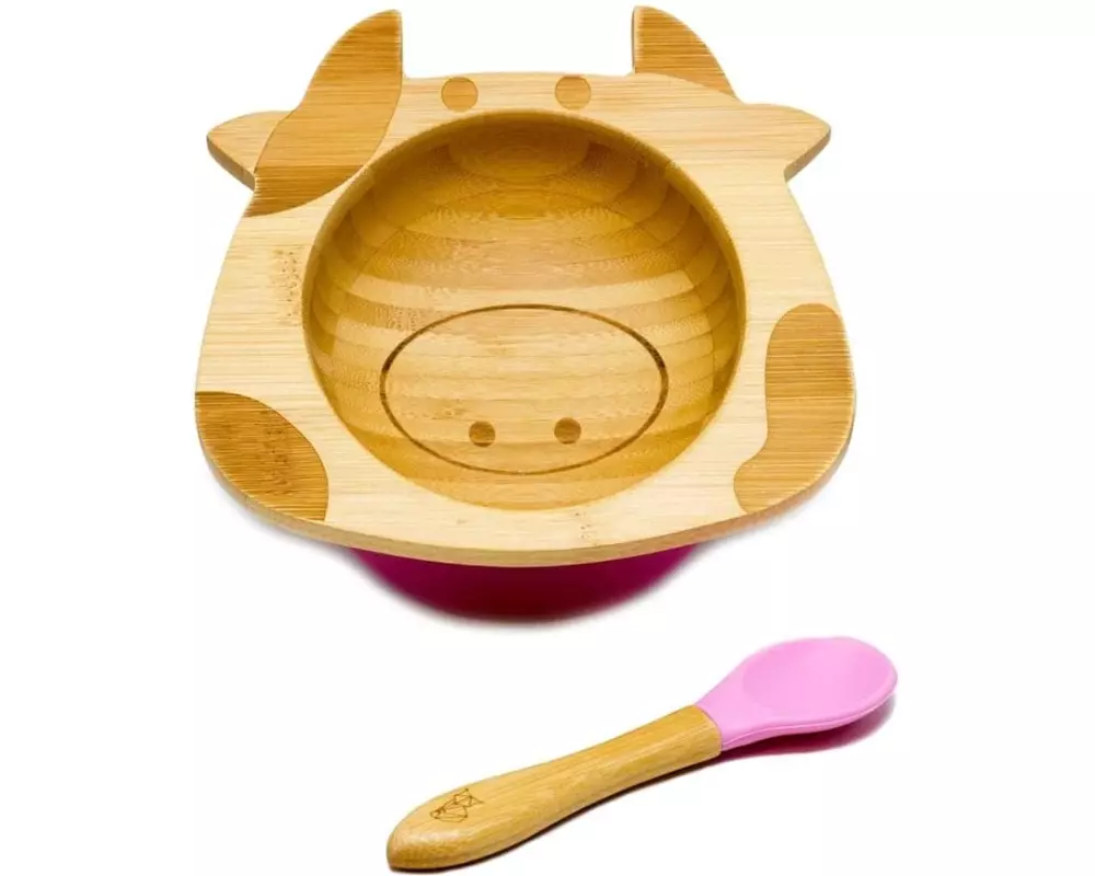 Kleinfuchs Babyteller Bambus Kuh Rosa