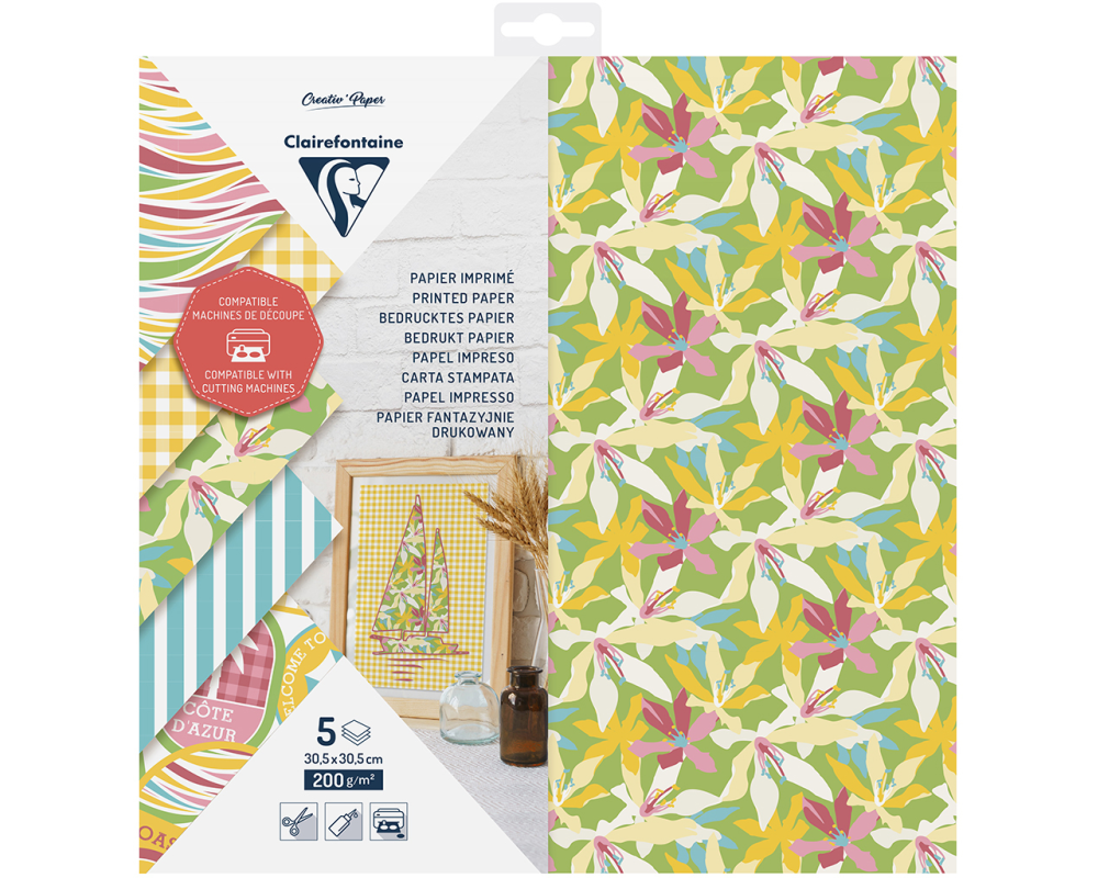 CLAIREFONTAINE Schneidepapier 30.5x30.5cm 95740C bedruckt, 200g 5 Blatt