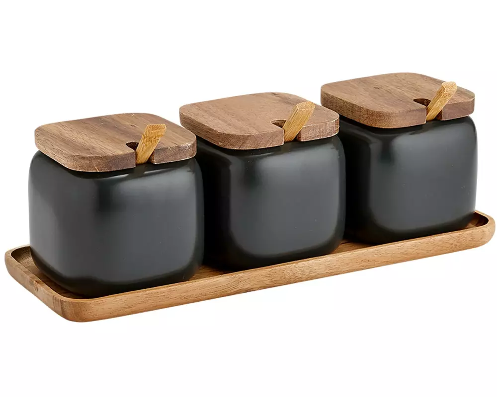 Ladelle Essentials Dosen und Löffel Set mit Löffel, Braun/Schwarz