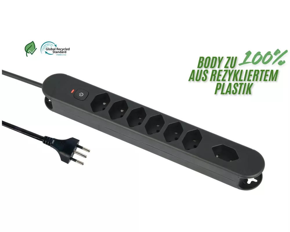 Schönenberger Steckdosenleiste Re:Life 7x T13., 1.8m Kabel, schwarz