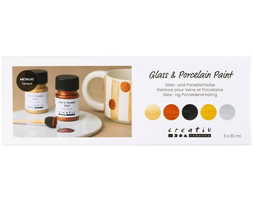 Creativ Company Glas-/Porzellanmalfarbe Metallic-Farben, 5 x 30 ml/ 1 Pck
