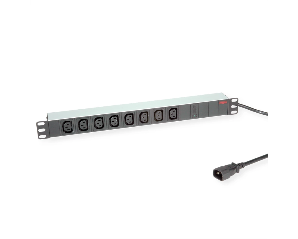 ROLINE 19-Zoll-Steckdosenleiste 8-fach C13 + C14-Stecker, 10A, silberfarben, 2 m