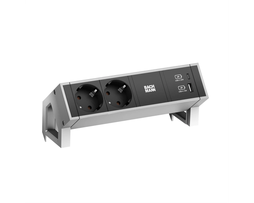 BACHMANN DESK2 2xSchutzkontakt USB A&C, USB Charger 22W 0,2m GST18 INOX