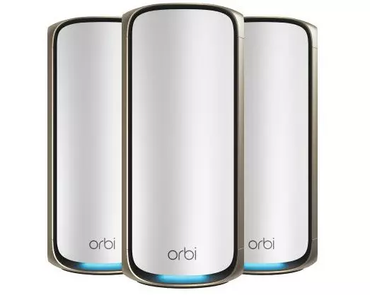 NETGEAR Orbi 970 Series Quad-Band WiFi 7, 3-Pack Quad-band (2.4 GHz / 5 GHz-1 / 5 GHz-2 / 6 GHz) Wi-Fi 6 (802.11ax) Grau Intern
