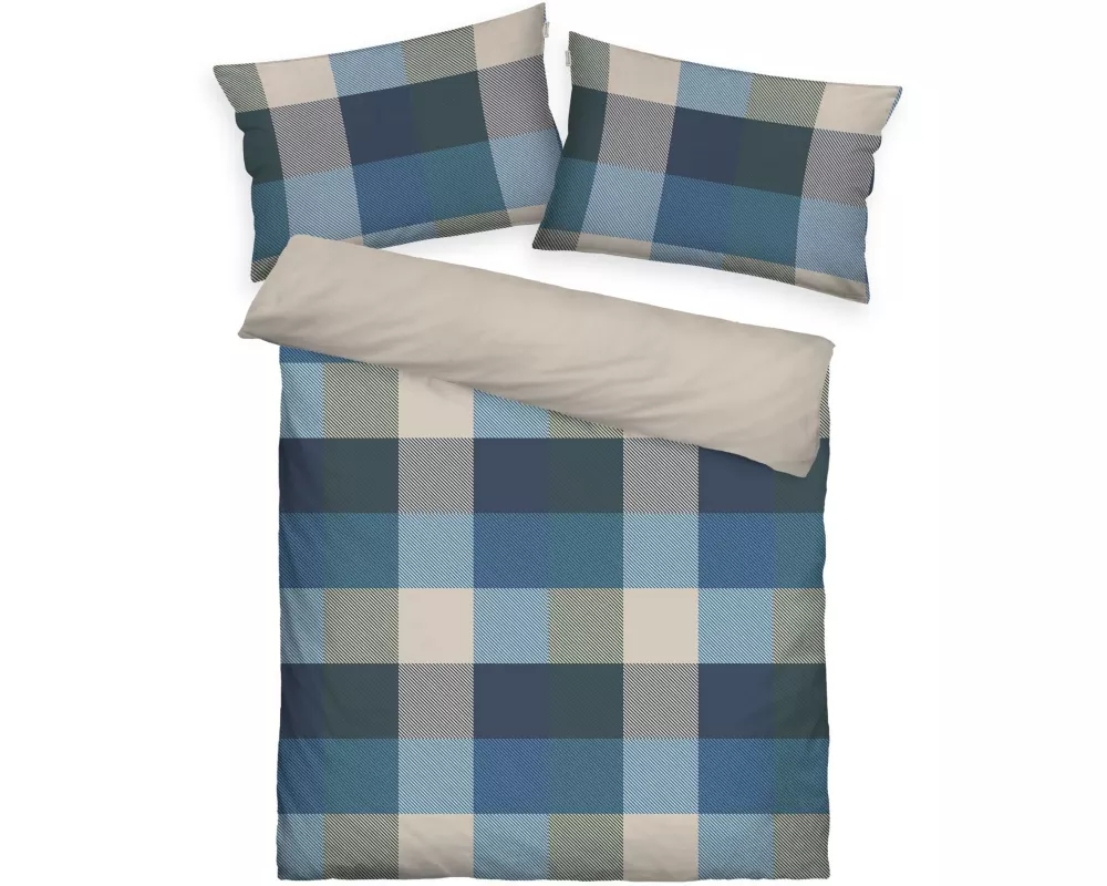 Tom Tailor Bettwäschegarnitur Flanell 160 x 210 cm + 65 x 100 cm, Blau