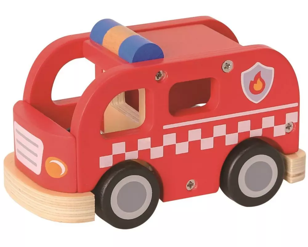 Spielba Holzspielwaren Rettungsfahrzeug Feuerwehrbus