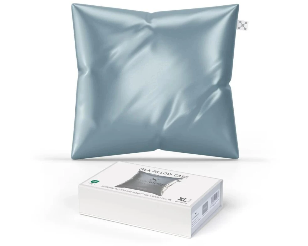 Smartsleep Kopfkissenbezug Seide 80 x 80 cm, Blau/Grau