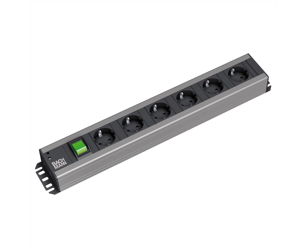 BACHMANN Handwerkerleiste 6x Schutzkontakt, Schalter, 19-Zoll-Rack kompatibel, 2 m