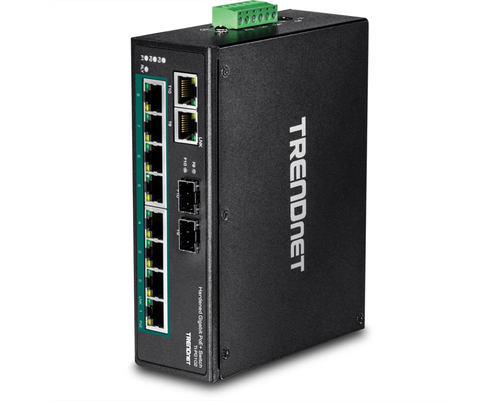 TRENDnet TI-PG102 10Port DIN-Rail Switch Industrial Gigabit PoE+