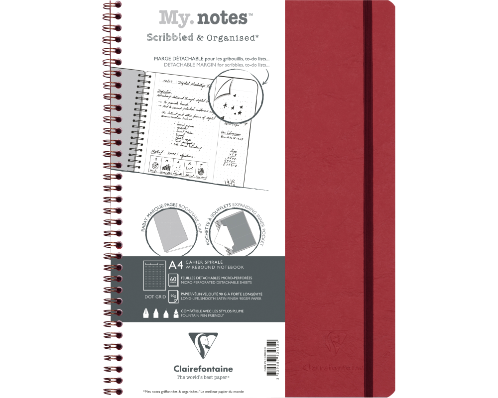 CLAIREFONTAINE AGE BAG MY.NOTES A4 783432C Spiralbuch dot rot 60 Bl