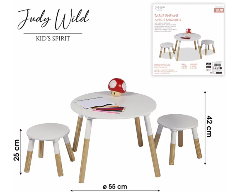 Judy Wild Kinderholztisch mit 2 Hocker