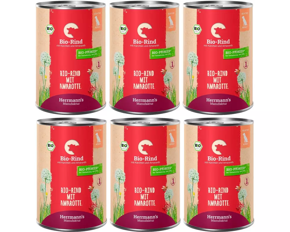 Herrmann's Nassfutter Bio Rind mit Karotten und Amaranth 6 x 400 g