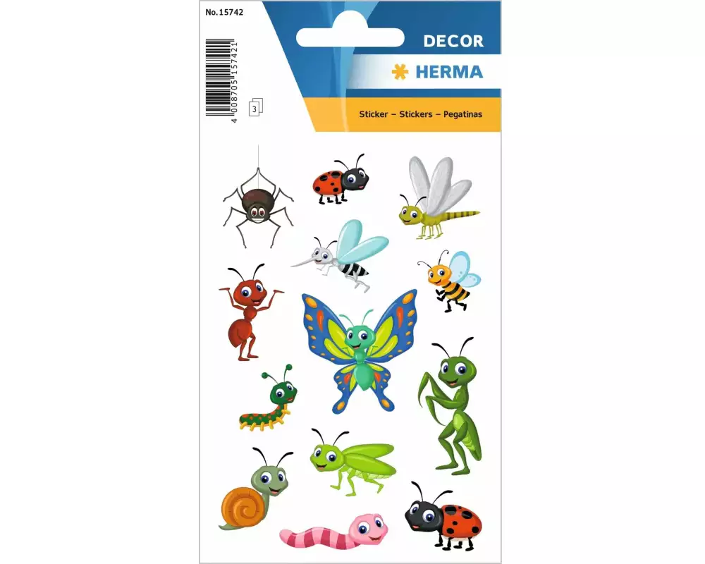 Herma Stickers Motivsticker Krabbeltiere 3 Blatt à 30 Sticker Mehrfarbig