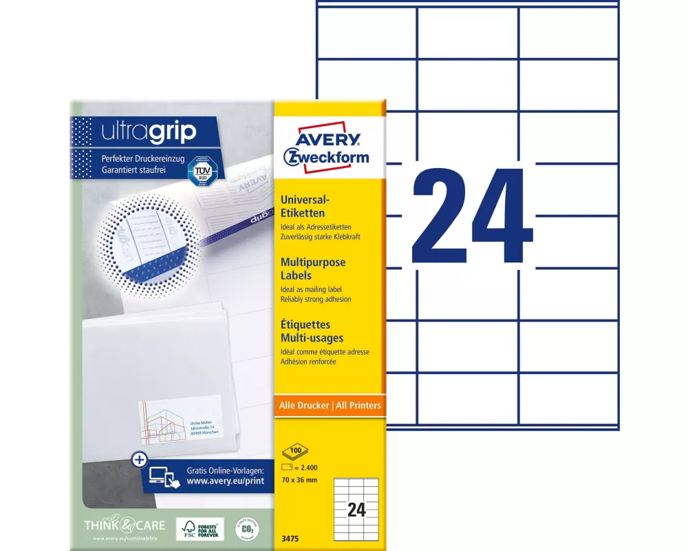 Avery Zweckform Universal-Etiketten 3475 70 x 36 mm, 100 Blatt