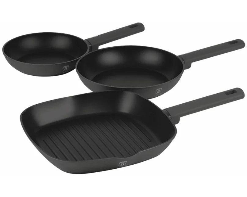 Berlinger Haus 3-teiliges Bratpfannen Set Ø 20/24cm + 28 Grillpfanne matt Anthracite Collection