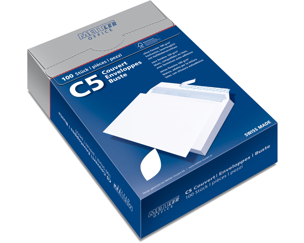 METTLER Couvert Fenster links C5 8245 100g,recycl. white 500 Stk.