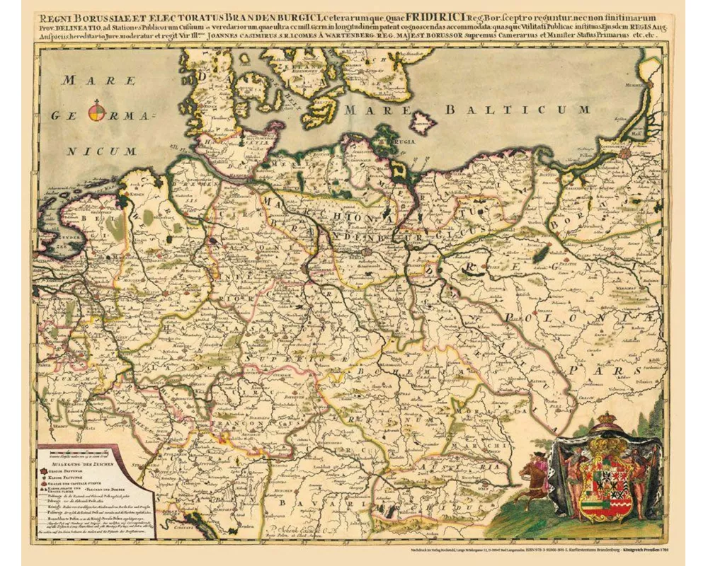 Historische Landkarte und Postkarte: KÖNIGREICH PREUSSEN 1701