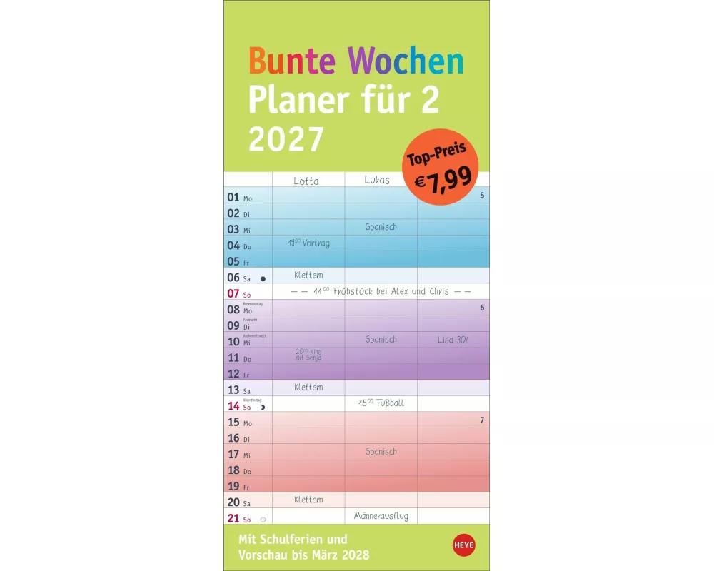 Bunte Wochen Planer für 2 2027