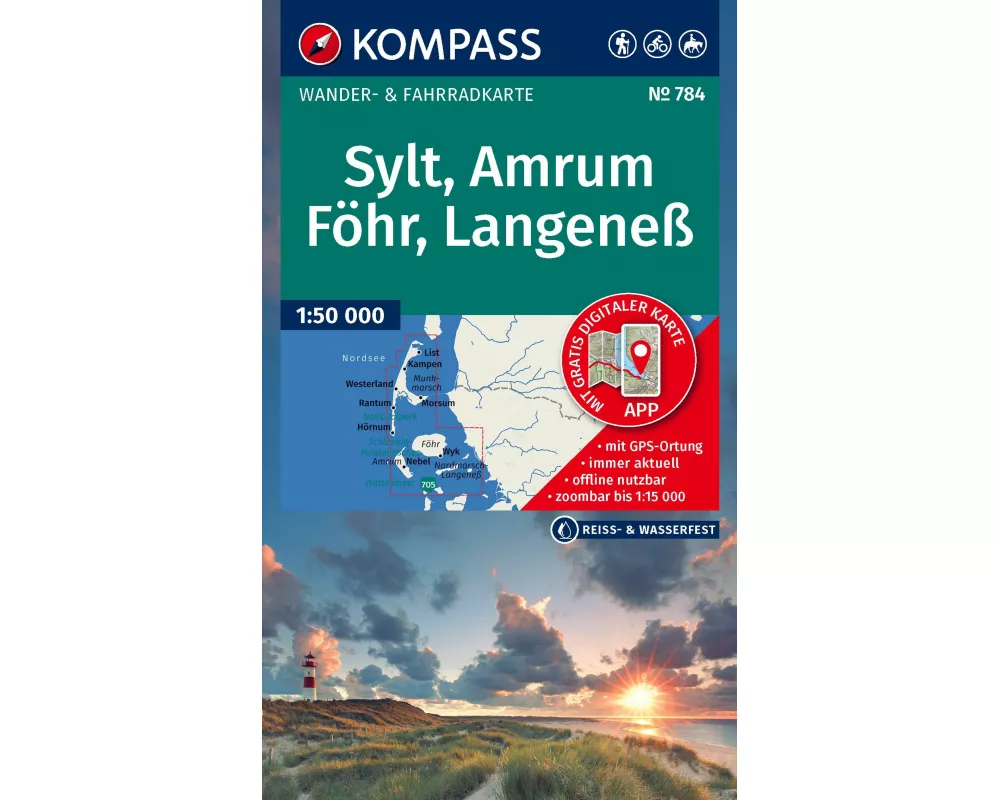 KOMPASS Wanderkarte 784 Sylt, Amrum, Föhr, Langeneß 1:35.000