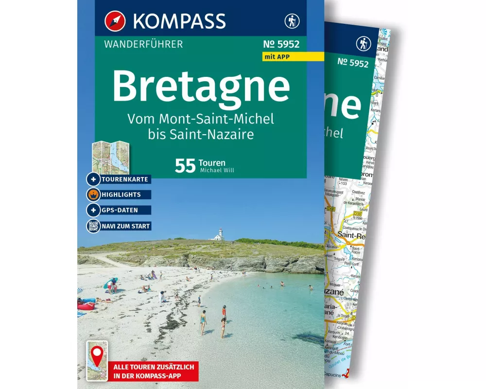 KOMPASS Wanderführer Bretagne, vom Mont-Saint-Michel bis Saint-Nazaire, 55 Touren mit Extra-Tourenkarte