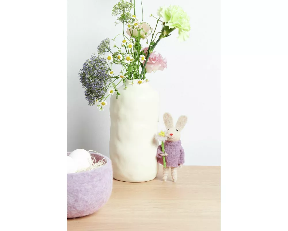 Aufhänger Filz-Hase mit Pulli und Blume, Purple, 14 x 6 x 3cm