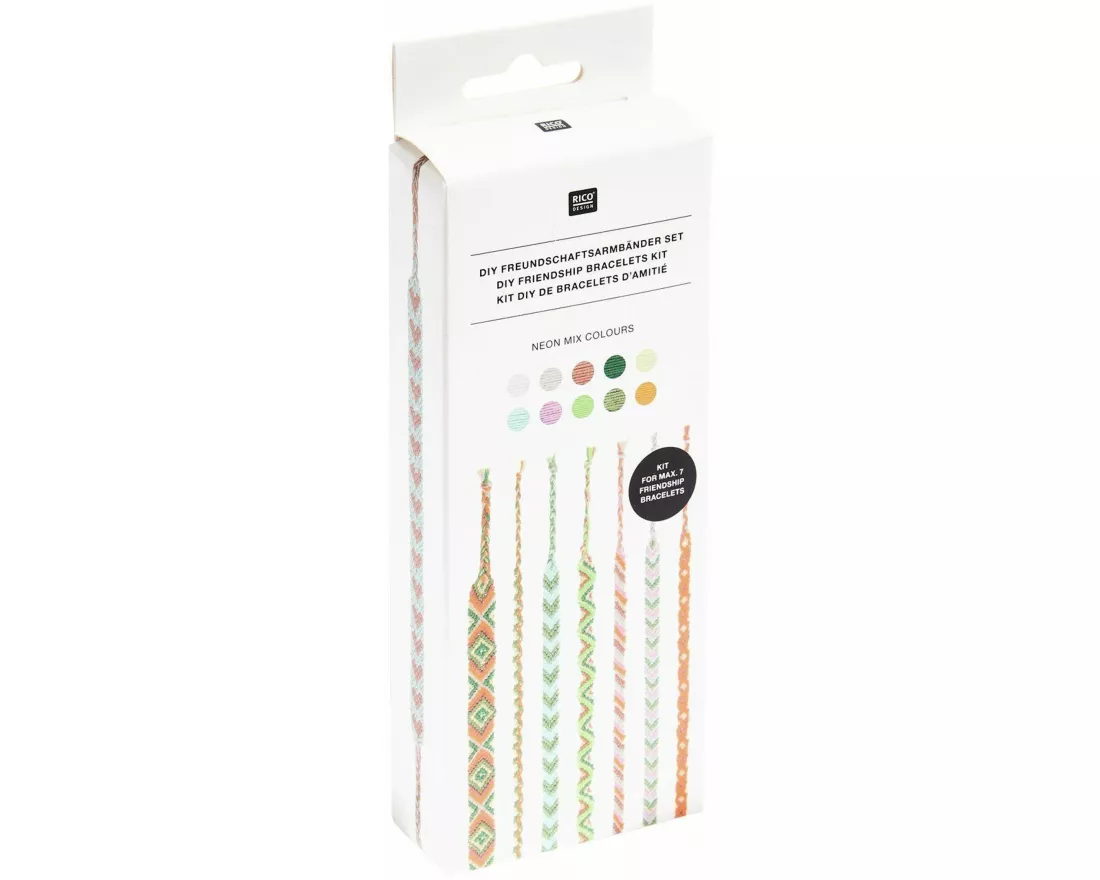 DIY Freundschaftsarmbänder Set, Neon Mix, 10 x 8 m Stickgarn in 10 verschiedenen Farben, 100 % Baumwolle und Neon 100% Polyester