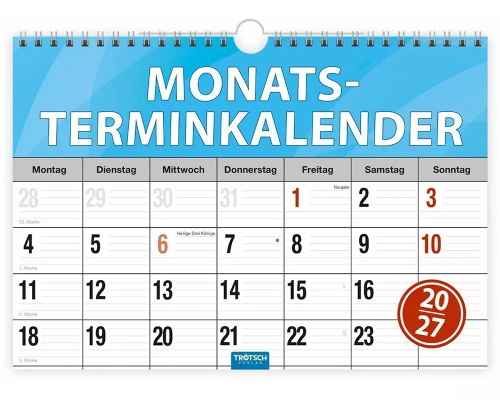 TRÖTSCH - Monatsterminer Monatsterminkalender 2027 mit Wire-O-Bindung