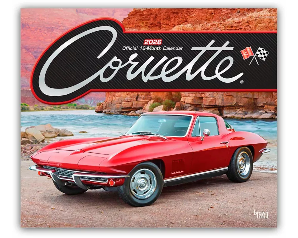 Corvette Official 2026 14 X 24 Inch (Hanging) Monthly Deluxe Wall Calendar Foil Stamped Cover Plastic-Free