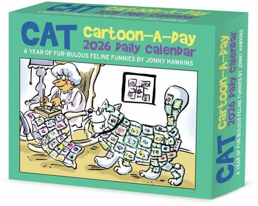 Cat Cartoon-A-Day by Jonny Hawkins 2026 Box Calendar