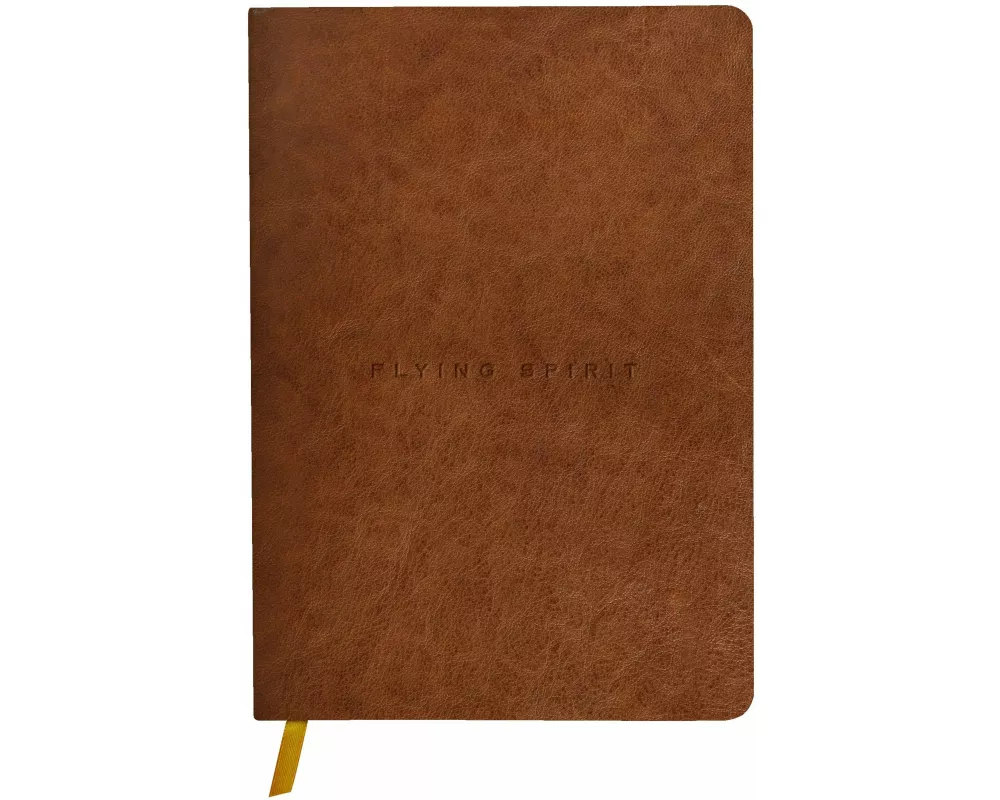 Flying Spirit, Notizbuch A5 mit Fadenbindung und glänzendem Ledereinband, cognac, 90 Blatt 90g liniert
