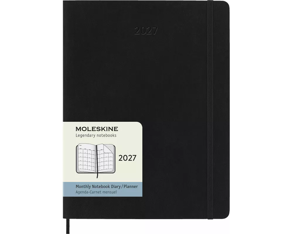 Moleskine 12 Monate Monatsnotizkalender 2027, XL, 1 Mo = 2 Seiten, Linierte Seiten, Weicher Einband, Schwarz