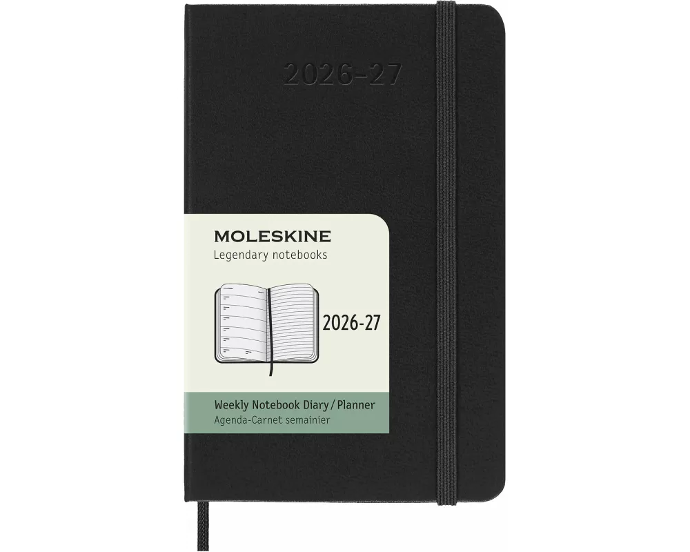 Moleskine 18 Monate Wochen Notizkalender 2026/2027, P/A6, 1 Wo = 1 Seite, Rechts linierte Seite, Fester Einband, Schwarz<BR>