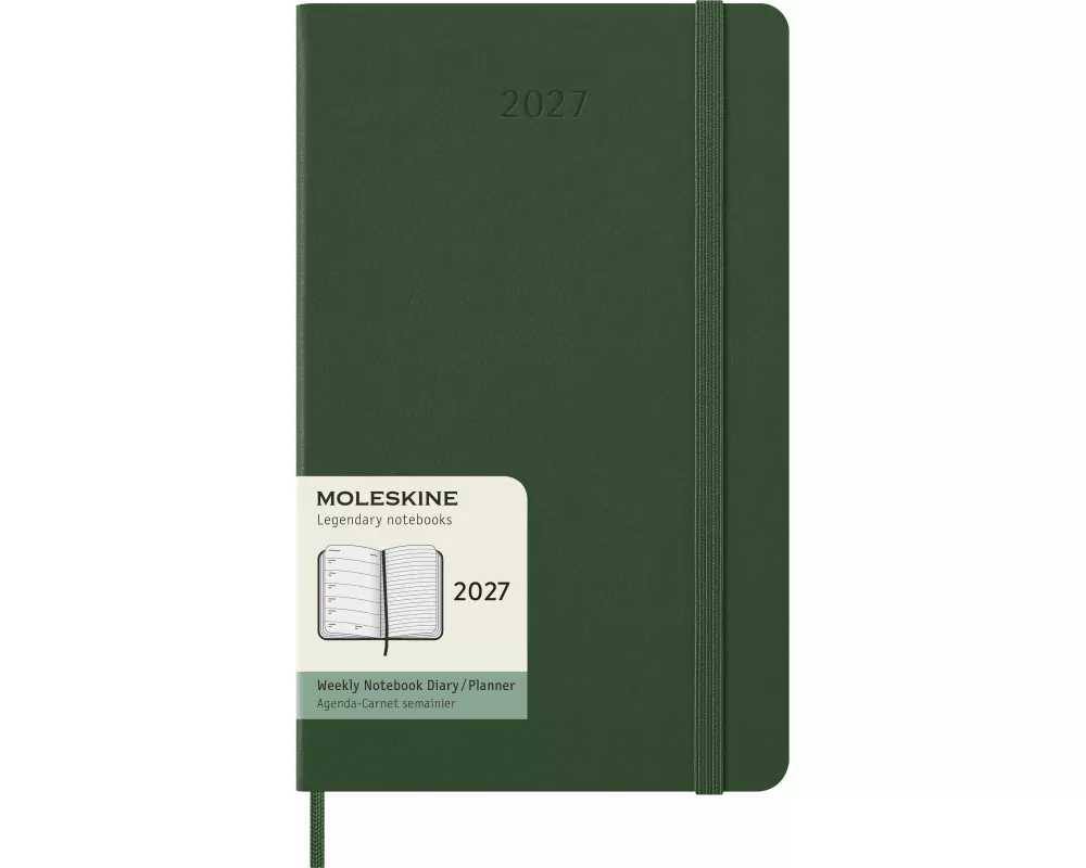 Moleskine 12 Monate Wochen Notizkalender 2027, Large/A5, 1 Wo = 1 Seite, rechts linierte Seite, fester Einband, myrtengrün