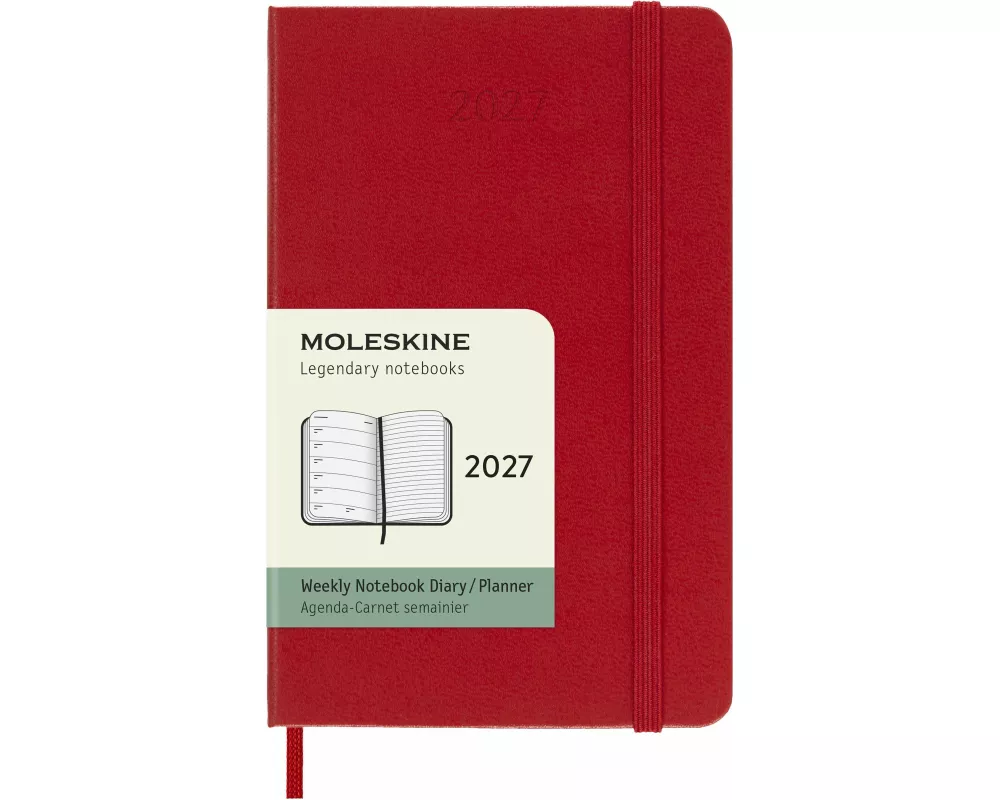 Moleskine 12 Monate Wochen Notizkalender 2027, Pocket/A6, 1 Wo = 1 Seite, rechts linierte Seite, fester Einband, scharlachrot