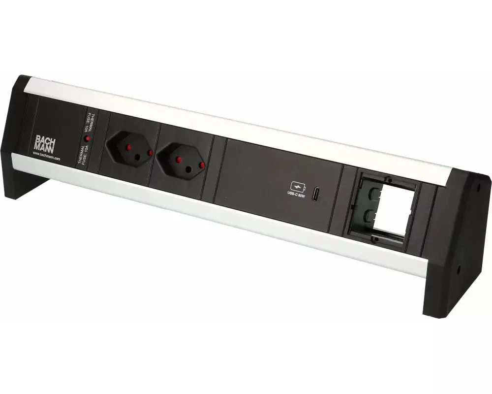 Bachmann Tischsteckdosenleiste DESK 1, 2x T13, 1x USB C, 1x Custom