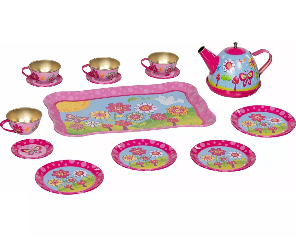 Teeservice aus Blech Funky Flowers