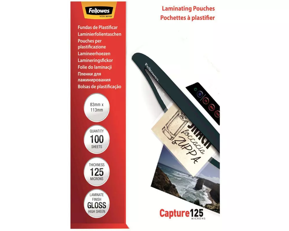 Fellowes Laminierfolie 83 x 113 mm, 125 µm, 100 Stück, Glänzend
